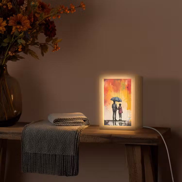 Graffiti - Paraplu - Mensen - Kleuren - Kunst Light Box met kabel (Tafellamp) klein -sfeer4