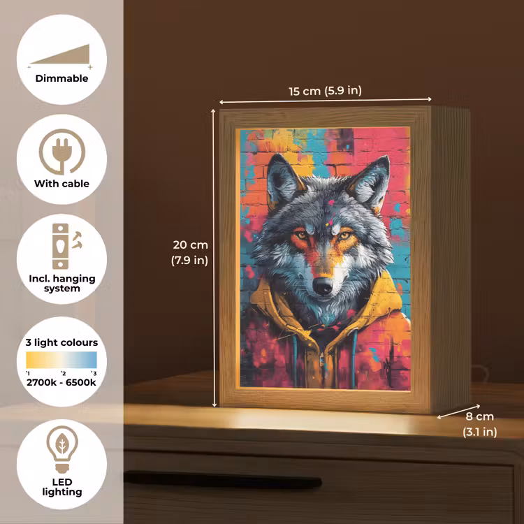 Graffiti - Wolf - Street art - Blauw Light Box met kabel (Tafellamp) klein -USP_EN