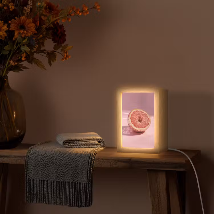 Grapefruit - Roze - Disco - Shiny Light Box met kabel (Tafellamp) klein -sfeer4