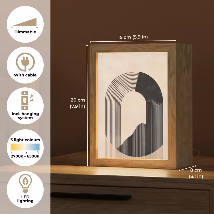 Grafisch gebogen motief - Beige Light Box met kabel (Tafellamp) klein -USP_EN