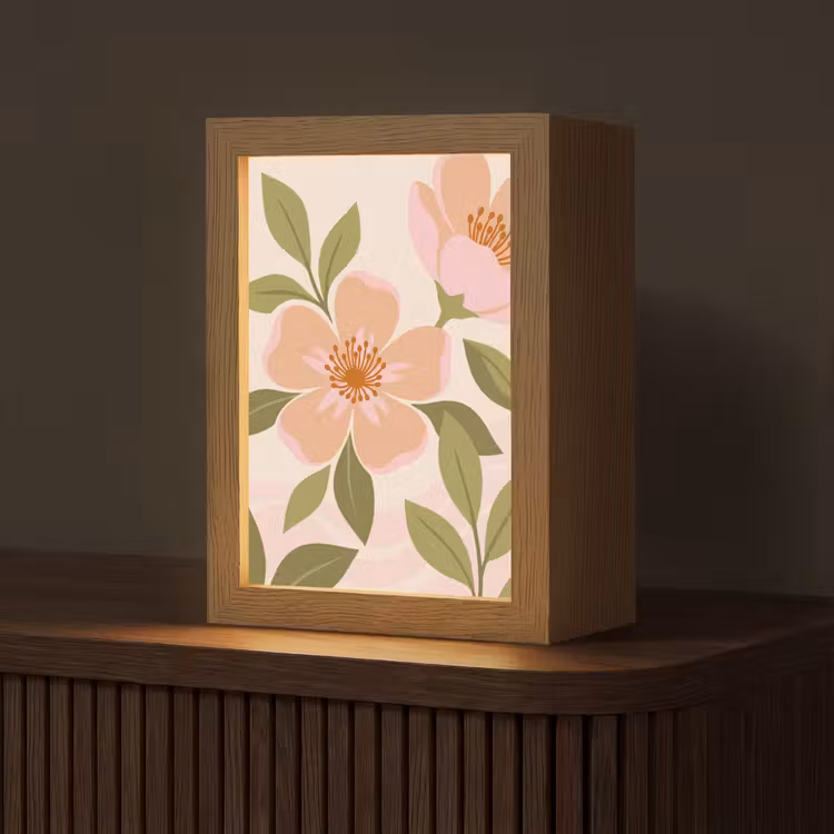 Grafisch - Bloemen - Roze Light Box met kabel (Tafellamp) klein -z3d_website