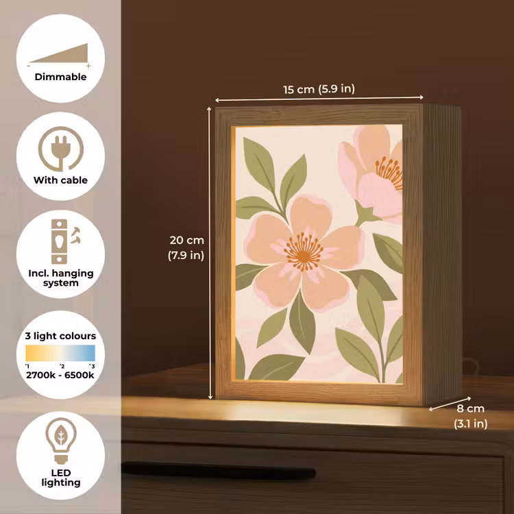Grafisch - Bloemen - Roze Light Box met kabel (Tafellamp) klein -USP_EN