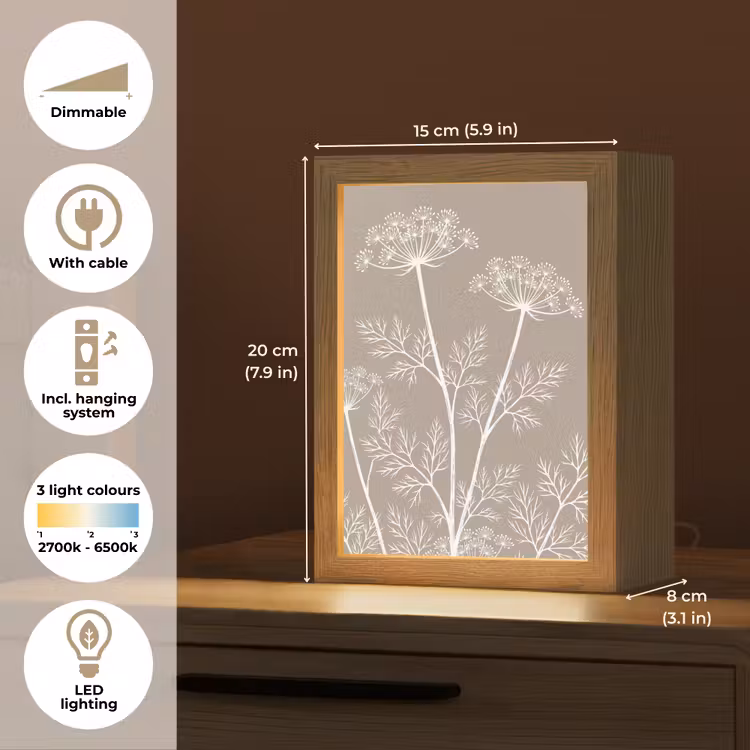 Grafisch - Fluitenkruid - Taupe Light Box met kabel (Tafellamp) klein -USP_EN