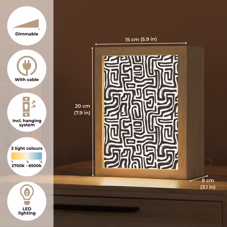 Grafisch - Lijnen - Zwart - Wit Light Box met kabel (Tafellamp) klein 925 -USP_EN