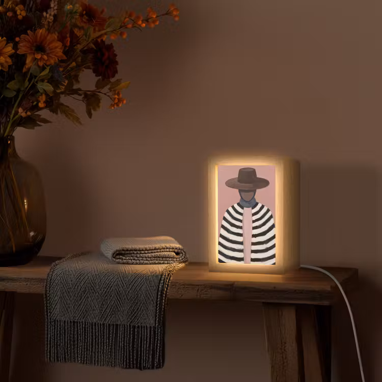 Grafisch - Vrouw - Roze Light Box met kabel (Tafellamp) klein -sfeer4