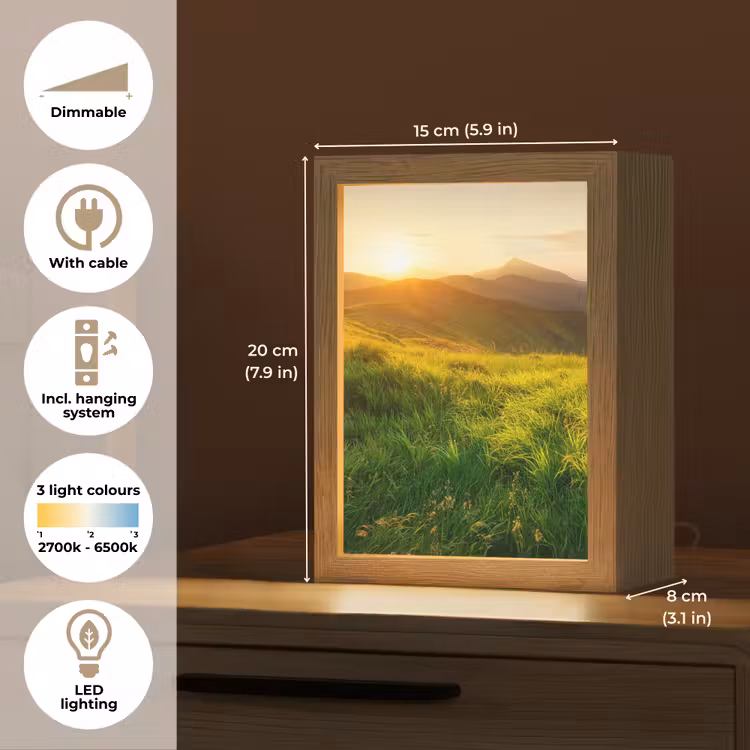 Gras - Heuvels - Zon - Natuur - Landschap Light Box met kabel (Tafellamp) klein -USP_EN