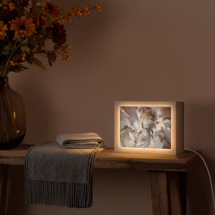 Grijs - Goud - Marmer - Marmerlook Light Box met kabel (Tafellamp) klein -sfeer4