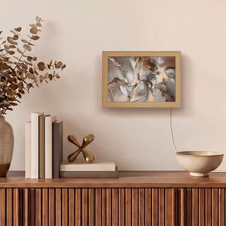 Grijs - Goud - Marmer - Marmerlook Light Box met kabel (Tafellamp) klein -sfeer2