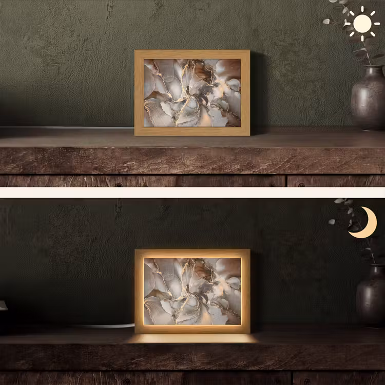 Grijs - Goud - Marmer - Marmerlook Light Box met kabel (Tafellamp) klein -sfeer3