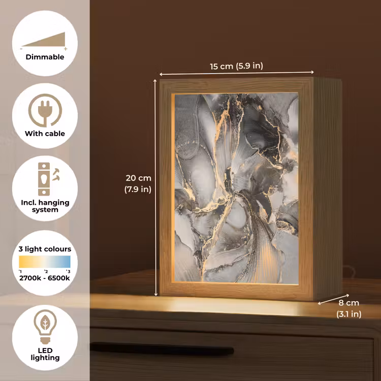 Grijs - Luxe - Goud - Marmer Light Box met kabel (Tafellamp) klein -USP_EN