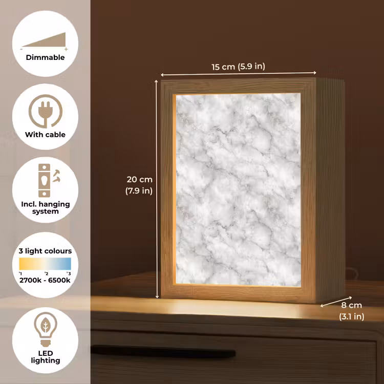 Grijs - Marmer - Klassiek - Aders Light Box met kabel (Tafellamp) klein 925 -USP_EN