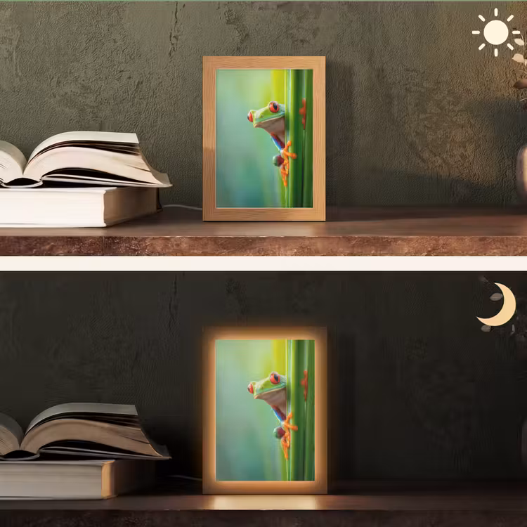 Groene kikker - Nieuwsgierig - Gras Light Box met kabel (Tafellamp) klein -sfeer3