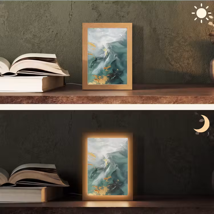 Groen - Modern - Marmer - Abstract Light Box met kabel (Tafellamp) klein -sfeer3