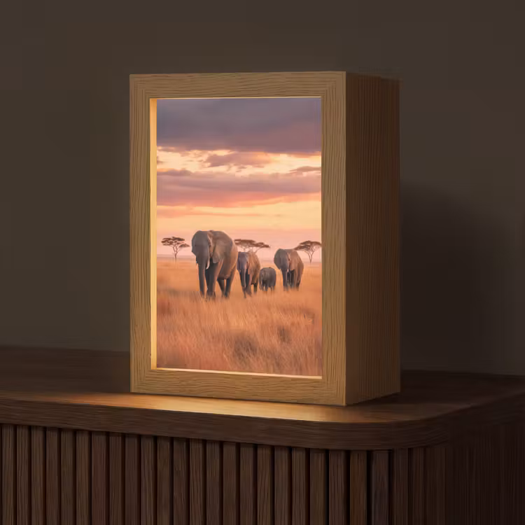 Groep olifanten - Open vlakte - Zon Light Box met kabel (Tafellamp) klein -z3d_website