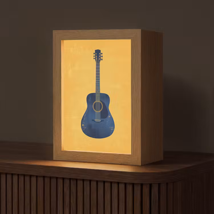 Gitaar - Akoestisch - Geel - Minimalistisch Light Box met kabel (Tafellamp) klein -z3d_website