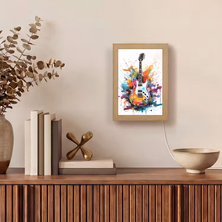 Gitaar - Graffiti - Muziek - Wit Light Box met kabel (Tafellamp) klein -sfeer2