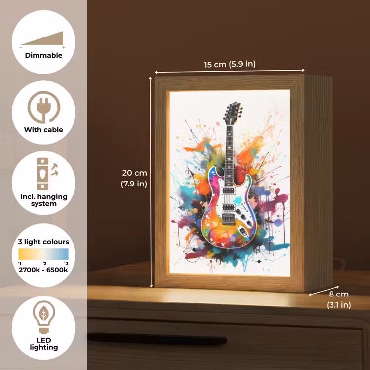 Gitaar - Graffiti - Muziek - Wit Light Box met kabel (Tafellamp) klein -USP_EN