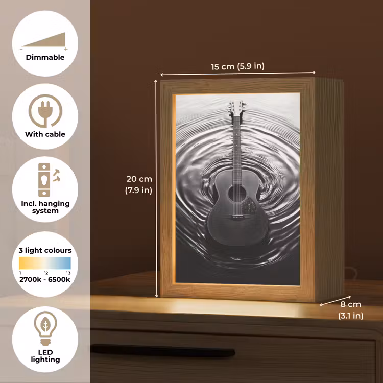 Gitaar - Hout - Water Light Box met kabel (Tafellamp) klein -USP_EN