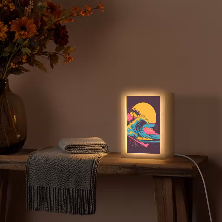 Golf - Kleurrijk - Zon - Palmbomen Light Box met kabel (Tafellamp) klein -sfeer4