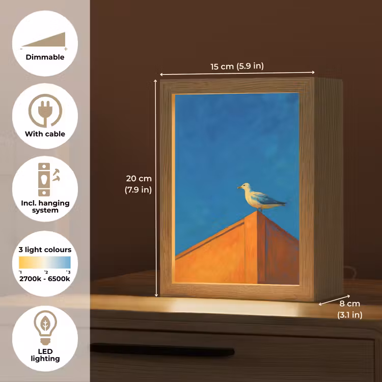 Meeuw - Gebouw - Lucht - Geschilderd Light Box met kabel (Tafellamp) klein -USP_EN