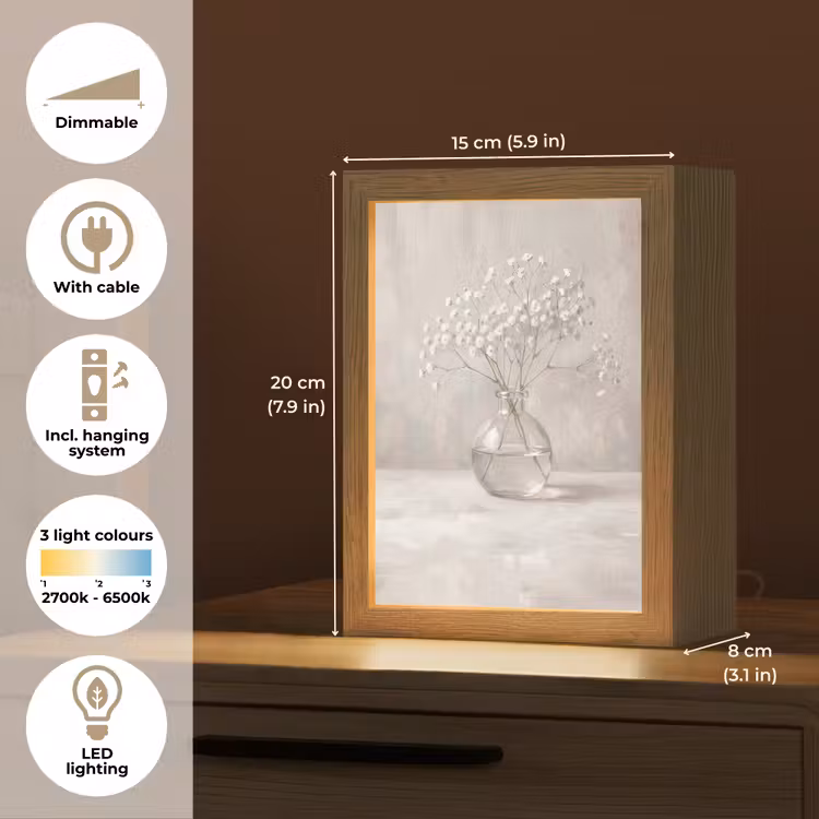 Gipskruid - Vaas - Wit Light Box met kabel (Tafellamp) klein -USP_EN