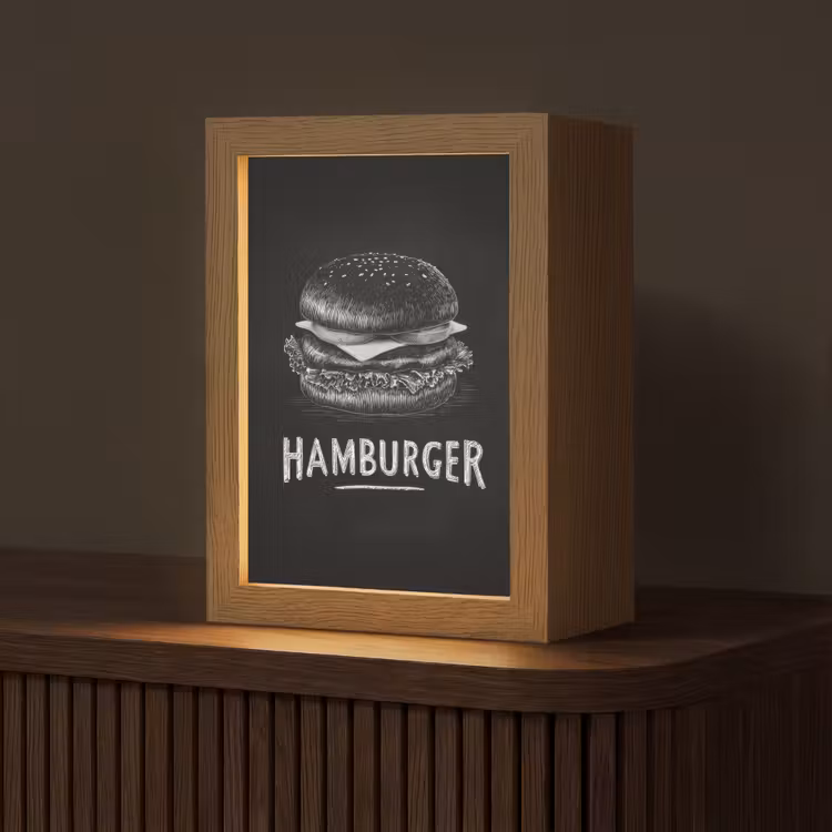 Hamburger - Krijttekst - Zwart - Wit Light Box met kabel (Tafellamp) klein -z3d_website