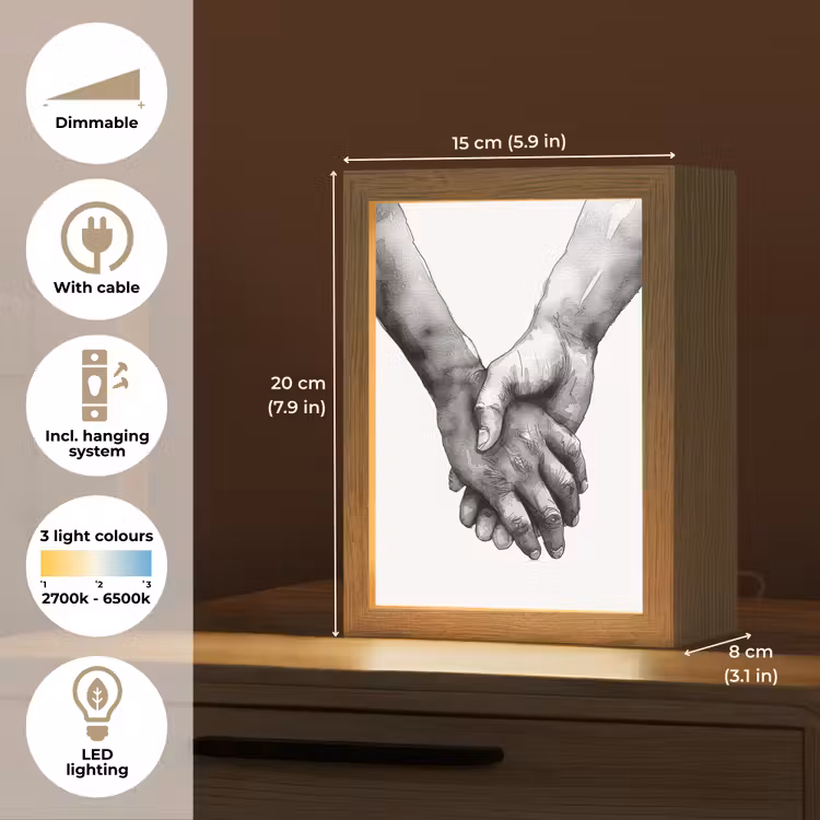 Handen - Zwart wit - Modern - Kunst Light Box met kabel (Tafellamp) klein -USP_EN