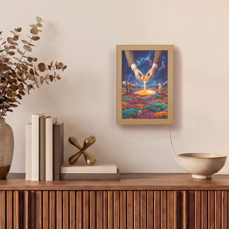 Table Lamp - Hands - Egg - Surrealism - Handen - Ei - Surrealisme Light Box met kabel (Tafellamp) klein