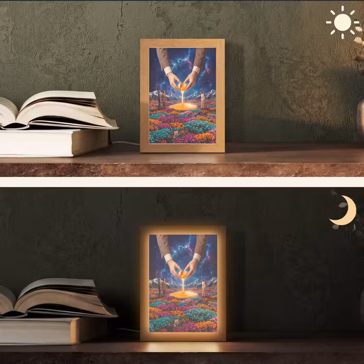 Table Lamp - Hands - Egg - Surrealism - Handen - Ei - Surrealisme Light Box met kabel (Tafellamp) klein