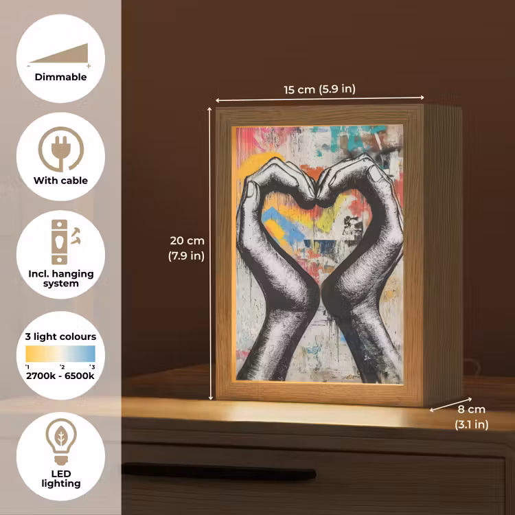 Handen - Hart - Street art - Graffiti Light Box met kabel (Tafellamp) klein -USP_EN