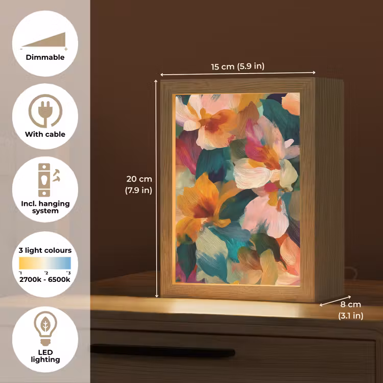 Harmonieus - Abstracte bloemen - Warme tinten Light Box met kabel (Tafellamp) klein -USP_EN