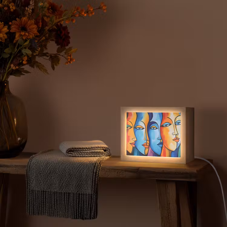 Hoofd - Olieverf - Schilderij - Kleurrijk Light Box met kabel (Tafellamp) klein -sfeer4
