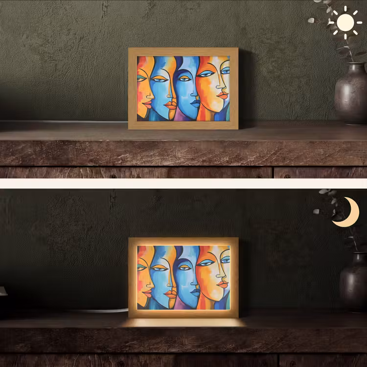 Hoofd - Olieverf - Schilderij - Kleurrijk Light Box met kabel (Tafellamp) klein -sfeer3