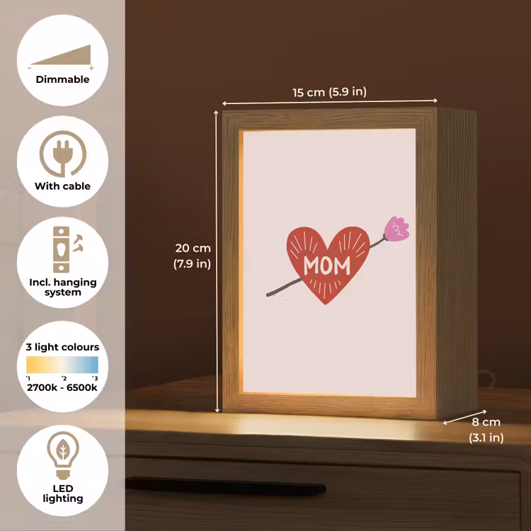 Hart - Rood - Bloem - Moeder Light Box met kabel (Tafellamp) klein -USP_EN
