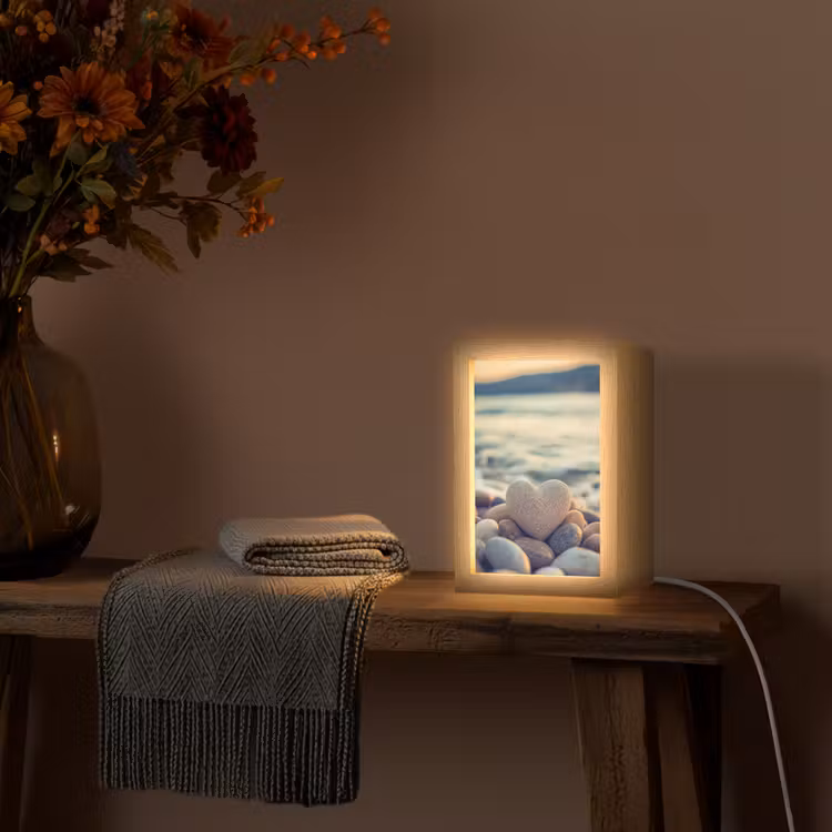 Hart - Stenen - Natuur - Keien - Zen - Kiezelstenen Light Box met kabel (Tafellamp) klein -sfeer4