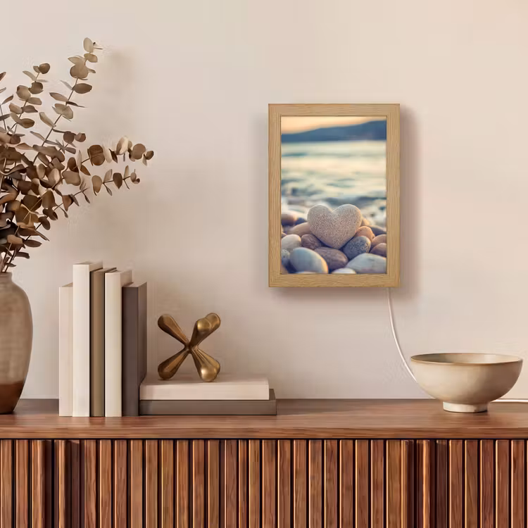 Hart - Stenen - Natuur - Keien - Zen - Kiezelstenen Light Box met kabel (Tafellamp) klein -sfeer2