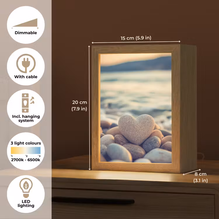 Hart - Stenen - Natuur - Keien - Zen - Kiezelstenen Light Box met kabel (Tafellamp) klein -USP_EN