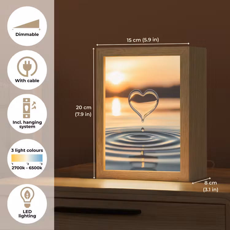 Hart - Water - Zonsondergang - Natuur - Zen Light Box met kabel (Tafellamp) klein -USP_EN