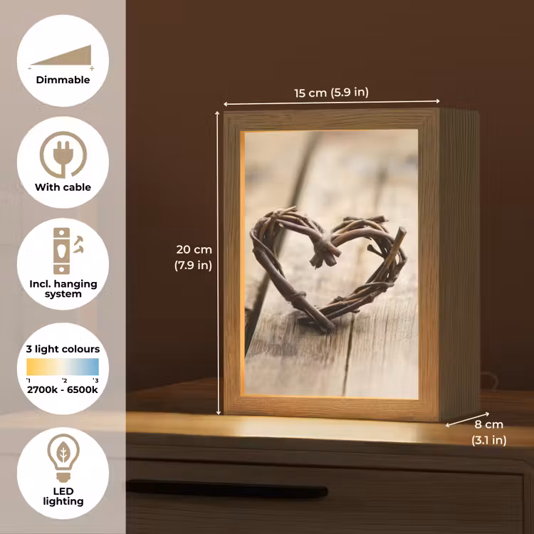 Hart - Hout - Natuur - Takken - Bruin Light Box met kabel (Tafellamp) klein -USP_EN