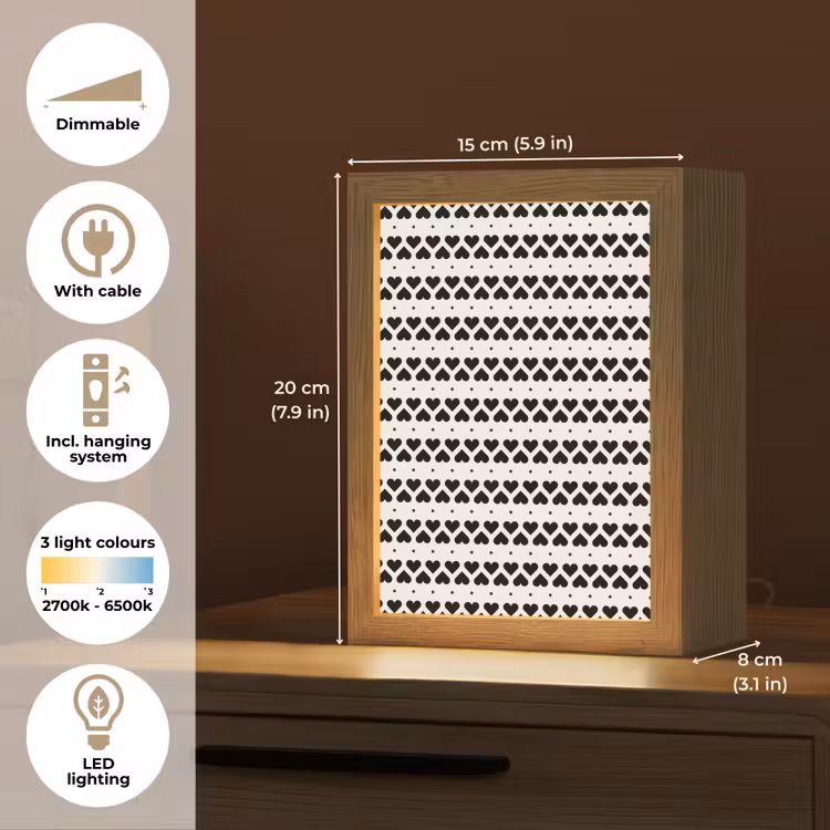 Harten - Lijn - Wit - Zwart Light Box met kabel (Tafellamp) klein 925 -USP_EN