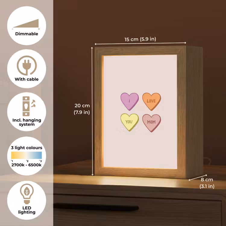 Hartjes - Pastel - Liefde - Moeder Light Box met kabel (Tafellamp) klein -USP_EN