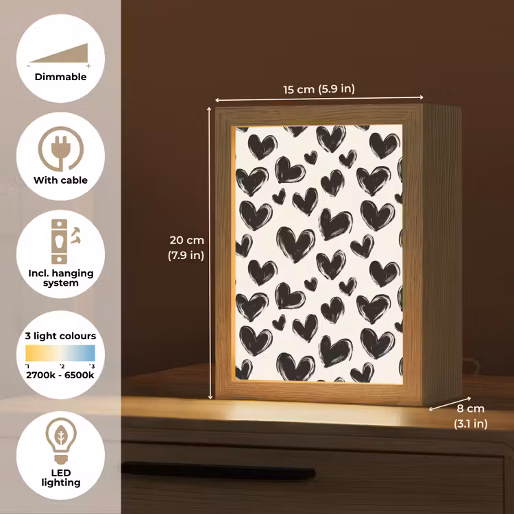 Hartjes - Patroon - Zwart Light Box met kabel (Tafellamp) klein 925 -USP_EN