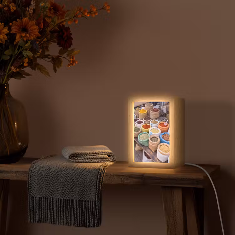 Table Lamp - Herbs - Bags - Market - Kruiden - Zakken - Markt Light Box met kabel (Tafellamp) klein