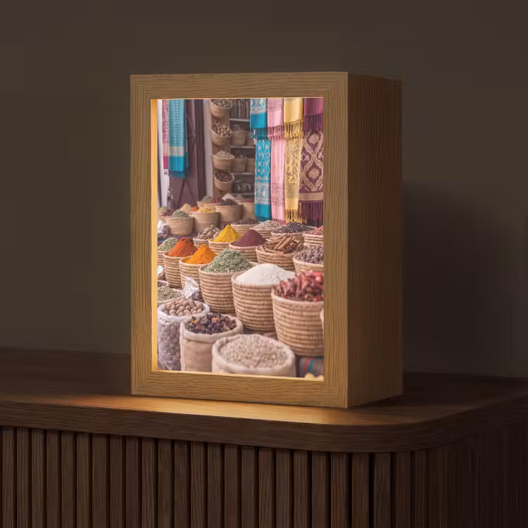 Table Lamp - Herbs - Baskets - Oriental - Kruiden - Manden - Oosters Light Box met kabel (Tafellamp) klein