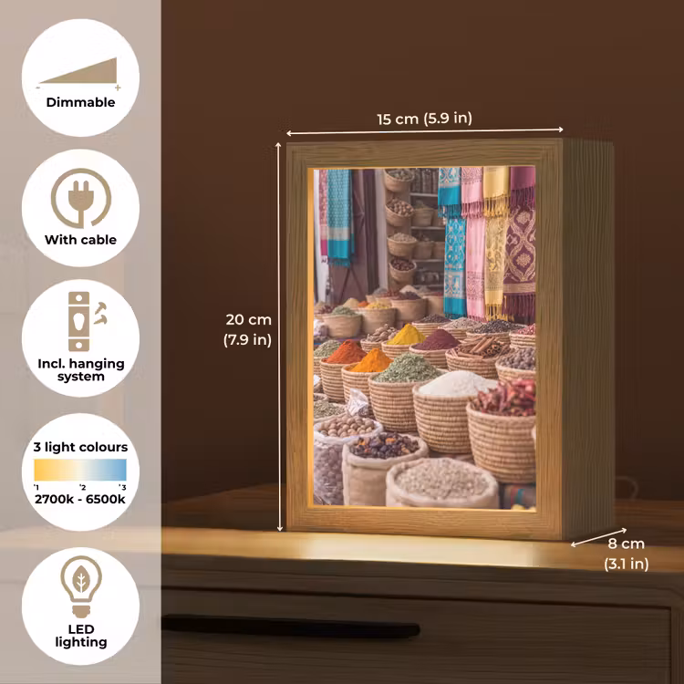 Table Lamp - Herbs - Baskets - Oriental - Kruiden - Manden - Oosters Light Box met kabel (Tafellamp) klein