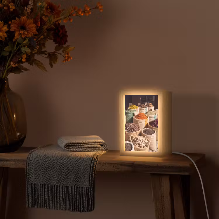 Table Lamp - Herbs - Market - Colorful - Kruiden - Markt - Kleurrijk Light Box met kabel (Tafellamp) klein