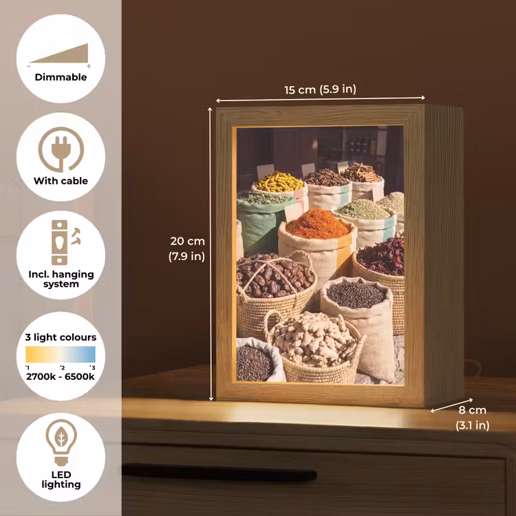 Table Lamp - Herbs - Market - Colorful - Kruiden - Markt - Kleurrijk Light Box met kabel (Tafellamp) klein