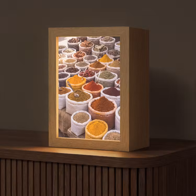 Table Lamp - Herbs - Market - Food - Kruiden - Markt - Eten Light Box met kabel (Tafellamp) klein