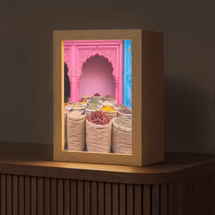 Table Lamp - Herbs - Market - Pink - Kruiden - Markt - Roze Light Box met kabel (Tafellamp) klein