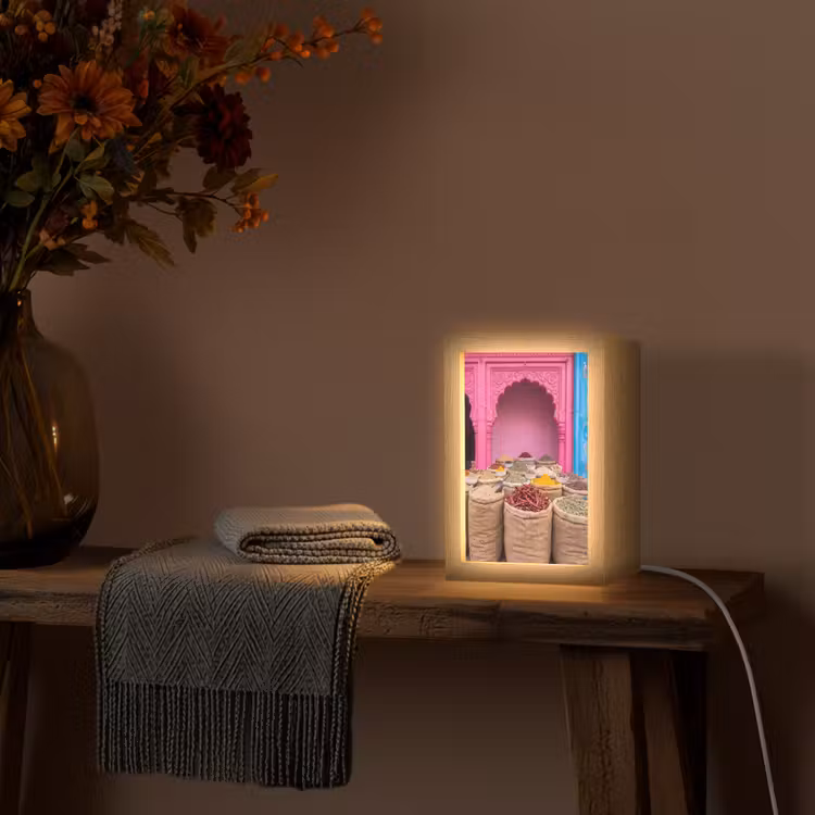 Table Lamp - Herbs - Market - Pink - Kruiden - Markt - Roze Light Box met kabel (Tafellamp) klein